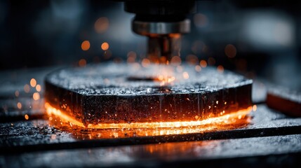 Metalworking Precision: Close-up of CNC Milling with Sparks and Coolant