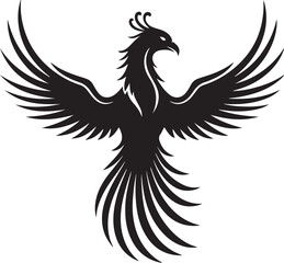 black vector of  phoenix rising  in silhouette