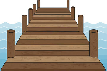 Fototapeta premium Wooden pier extending into calm blue water a perfect peaceful waterfront scene flat design vector illustration white background