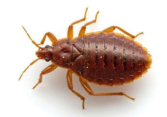 Obraz premium Unwanted house guest close-up reveals bed bug on white backdrop, a pest control nightmare, ideal for educational content, and awareness campaigns