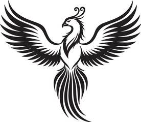 black vector of  phoenix rising  in silhouette