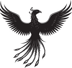 black vector of  phoenix rising  in silhouette