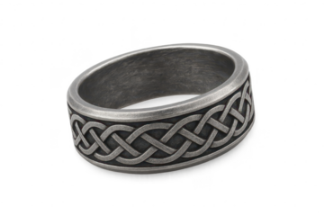 Silver celtic knot ring isolated on transparent background, ornamental band jewelry