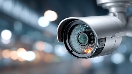 Security Camera Close-up with Infrared LEDs and Blurred Background
