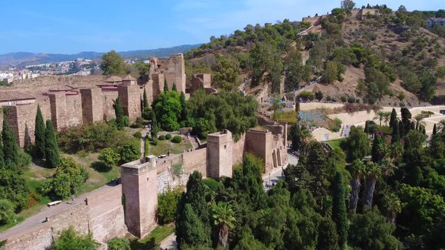 Aerial View of Castillo de Gibralfaro on Hill in M&aacute;laga Spain