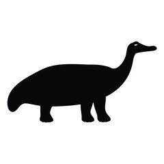 Obraz premium Dinosaur Silhouette of Long-Necked Herbivore- Black dinosaur silhouette illustration featuring a long neck and bulky body, ideal for prehistoric themes, education, and graphic design use