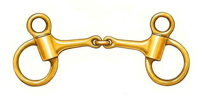 Golden horse bit detailed rendering on white background