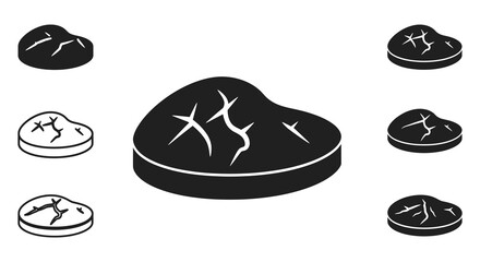 Black and white illustration of cracked stones with unique shapes and textures