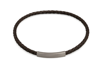 Braided leather bracelet with metal clasp isolated on transparent background