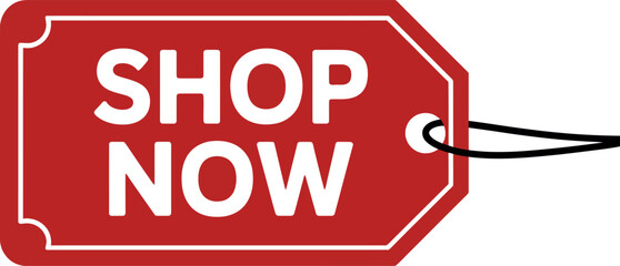 Bold red tag with "SHOP NOW" text, encouraging immediate purchase