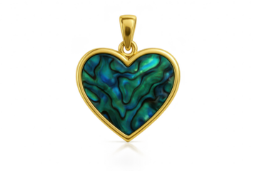 Elegant golden heart pendant with abalone isolated on transparent background