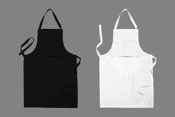 Black and white Apron with a pocket isolated on a grey background. 3d rendering.