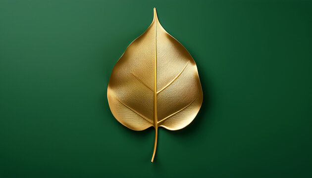 A Minimalist Green Background With A Single Golden Bodhi Leaf In The Center Symbolizing Growth Wisdom And Connection To Nature