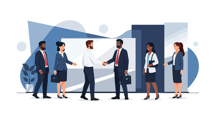Diverse business team shaking hands symbolizing partnership and collaboration in office
