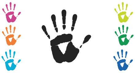 Colorful handprints in a row represent diversity and unity visually