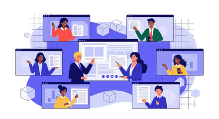 Engaging virtual meeting with diverse participants discussing business data insights