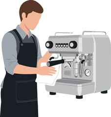 Barista Operating Espresso Machine