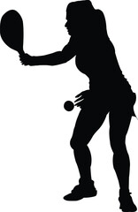 Silhouette of a woman playing pickleball hitting a ball with a paddle sport athlete