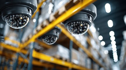 Security Cameras Monitoring a Warehouse with Shelves and Stocked Boxes