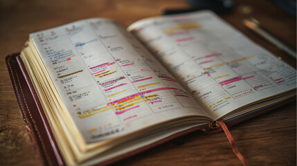 Close-up of a planner with highlighted appointment times