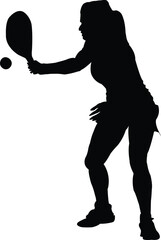 Silhouette of a Woman Playing Pickleball with a Paddle and Ball on a White Background vector illustration
