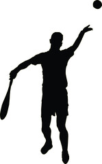 Silhouette of a Tennis Player Serving a Ball on a White Background vector illustration