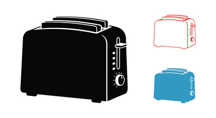 Black and colored toaster illustrations with different styles and designs