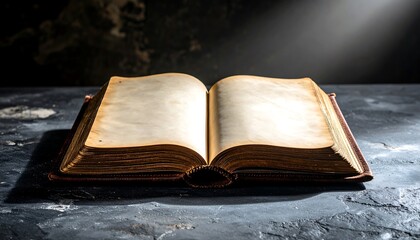 Open Book on Textured Surface with Light Shining Down