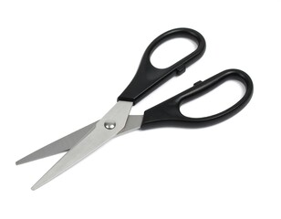 Black handled scissors on white background