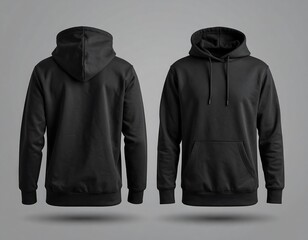 Black hoodie mockup. Front and back views