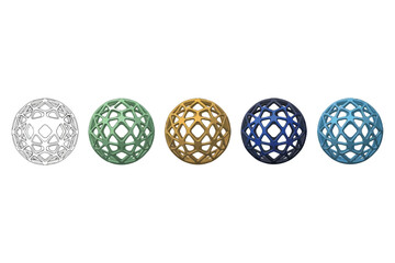Vector art of collection of five decorative sphere ornaments, showcasing intricate designs and vibrant colors, perfect for adding a touch of elegance to any setting