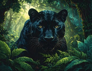 Black panther in a lush jungle (1)