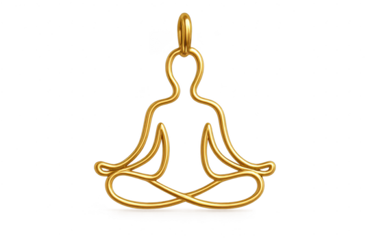 Elegant golden wire meditation figure isolated on transparent background, peaceful