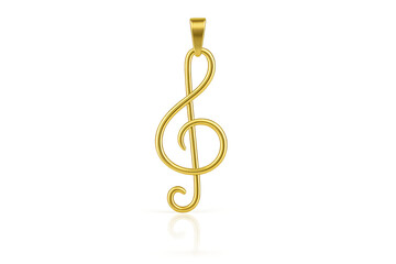Fototapeta premium Golden treble clef pendant isolated on transparent background with reflection