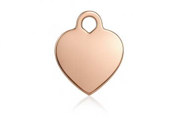 Shiny rose gold heart tag with attachment loop, isolated on transparent background