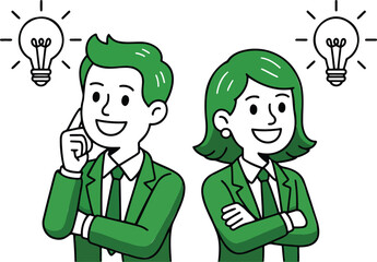 Isometric Business Professionals with Idea Bulbs isolated On Transparent Background