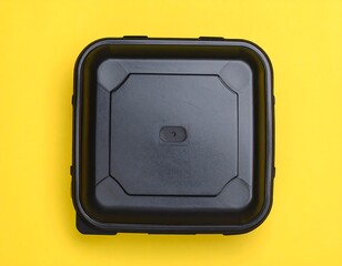 Black square food container on yellow background