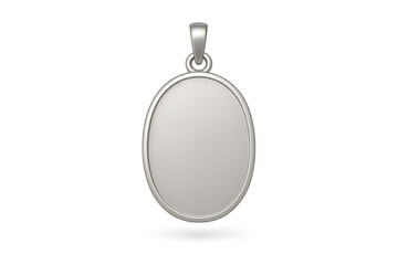 Shiny blank oval silver pendant isolated on transparent background.