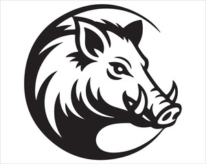 Wild boar head silhouette vector illustration in black and white