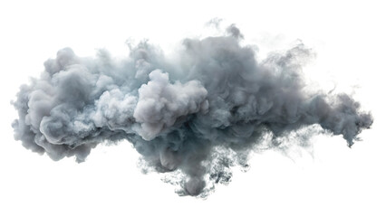 A gray cloud isolated on transparent background, billowing and swirling, creating a dramatic and atmospheric effect with its soft, textured appearance