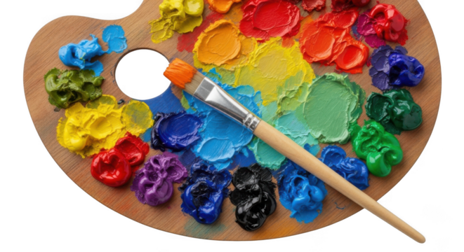 Vibrant artist paint palette with brush inspiring creativity and artistic expression