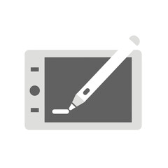 A digital drawing tablet with a stylus actively drawing a line on its screen, representing digital art creation.