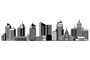 Fototapeta premium Vector art of black and white vector illustration of a city skyline the skyline is made up of various buildings and skyscrapers in a row