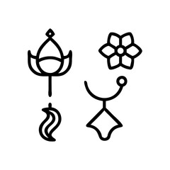 "Vector Icon Collection of Asian Symbols: Dragon, Lotus Flower & Bell Design"