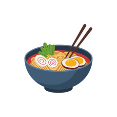 A delicious bowl of ramen noodles with chopsticks, egg, and narutomaki fish cake.