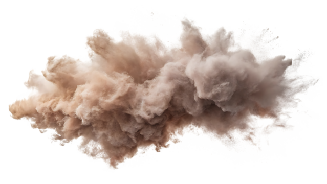 Dust cloud explosion isolated on transparent background, a captivating display of particles suspended in air, creating a dynamic and textured effect