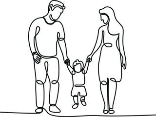 Continuous line drawing of happy family. Father, mother, and son. Editable strokes. Graphic illustration.