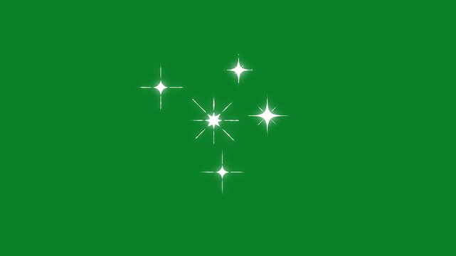 Sparkling star 2d Alpha channel green screen. Glowing doodles style stars blinking effects, 4K
