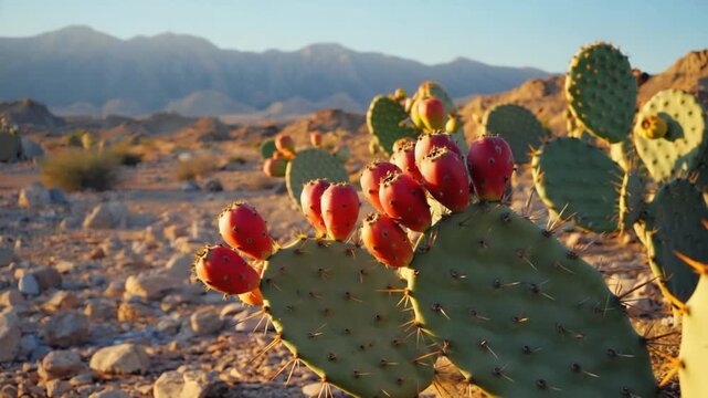 peruvian apple cactus fruit at sunset video
