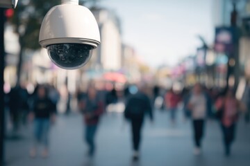 cctv camera on the street with people walking